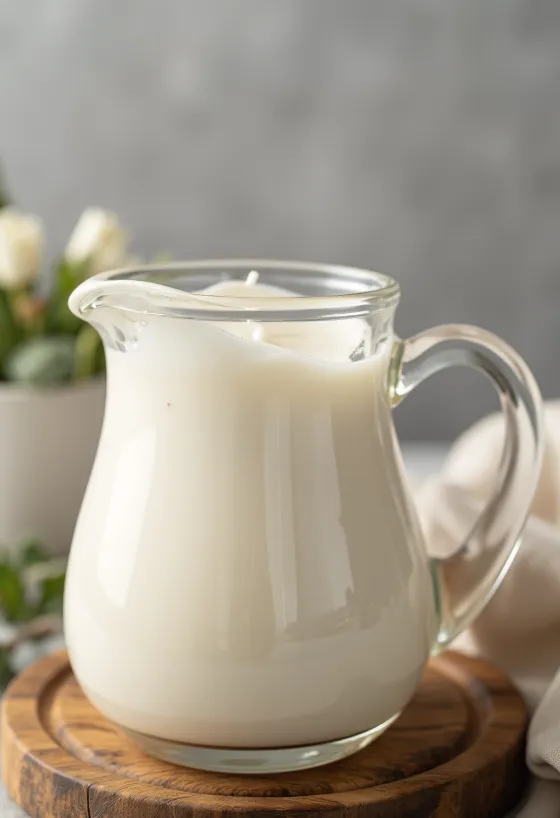 Jarra de creme de leite líquido e tigela com chantilly batido