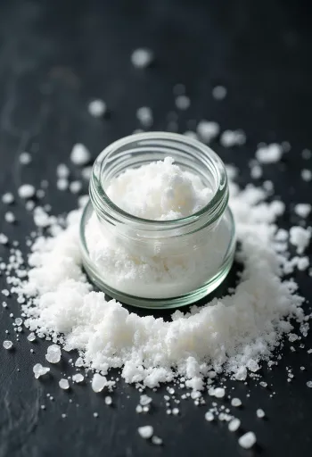 Ácido ascórbico em pó branco em tigela com colher de pau