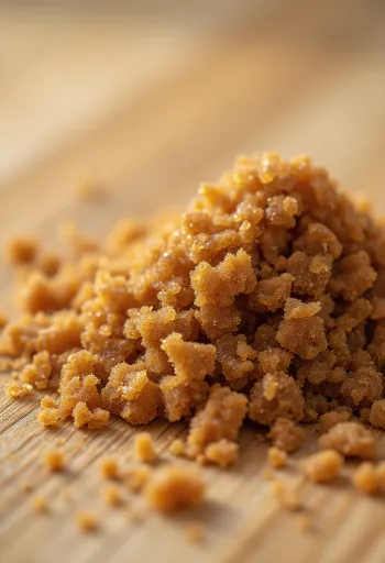 Açúcar mascavo úmido em tigela com colher de pau