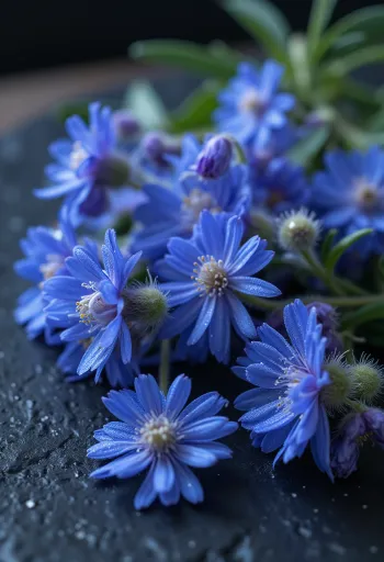 Flores de borragem limpas e preparadas em tábua para uso culinário