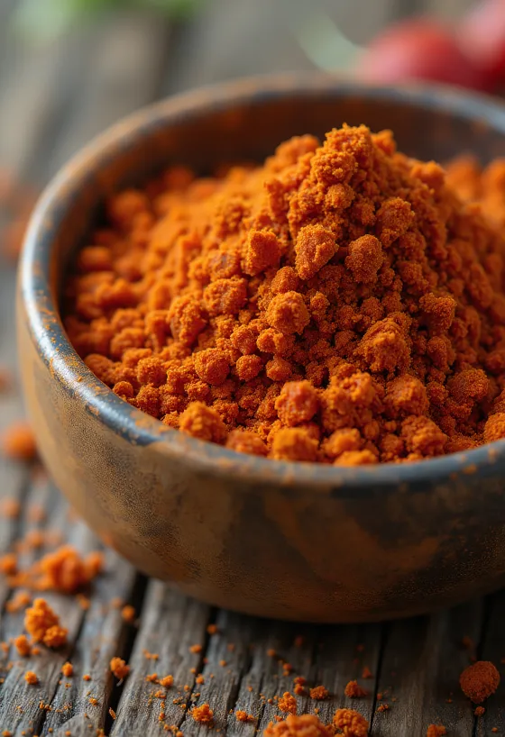 Pimenta caiena em pó e pimentas chili secas em superfície de cozinha