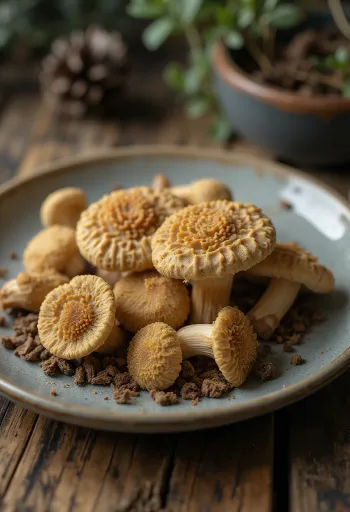 Cogumelo Morchella (Morel) fatiado durante preparo culinário