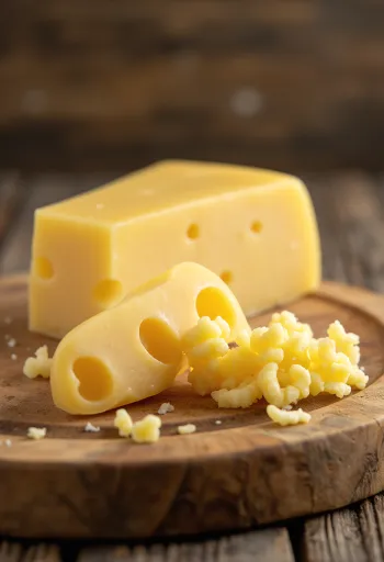 Queijo Emmental fatiado com seus característicos furos