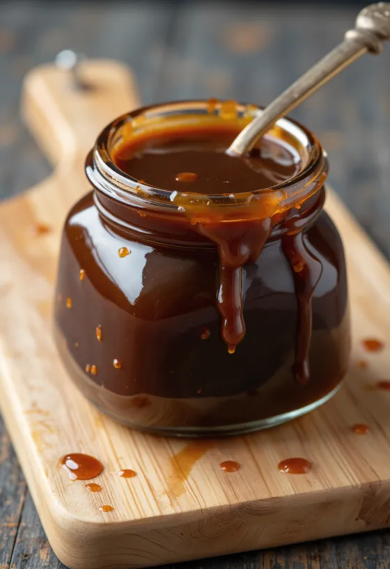 Molho hoisin escuro em tigela com ingredientes como soja, alho e especiarias