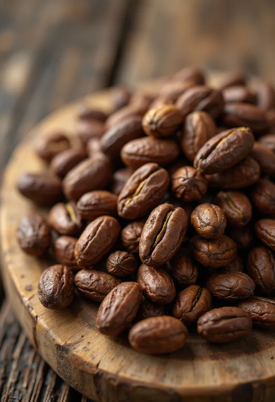 Amêndoas de cacau fermentadas e secas, com casca quebrada e nibs em superfície rústica