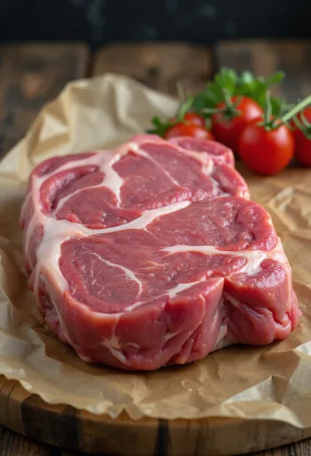 Pedaços de carne de cabra fresca com temperos, alho e pimenta