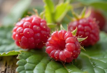 Framboesa fresca em tigela e toalha, com geleia e folha de menta