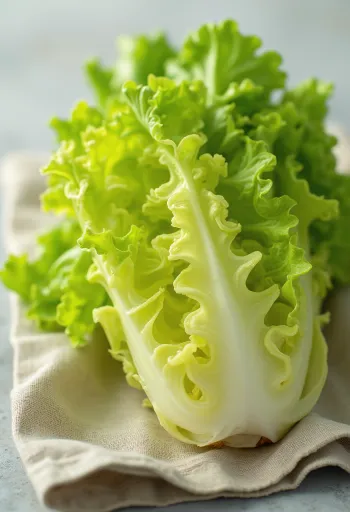 Alface frisée (escarola crespa) fresca sobre tábua, folhas encaracoladas