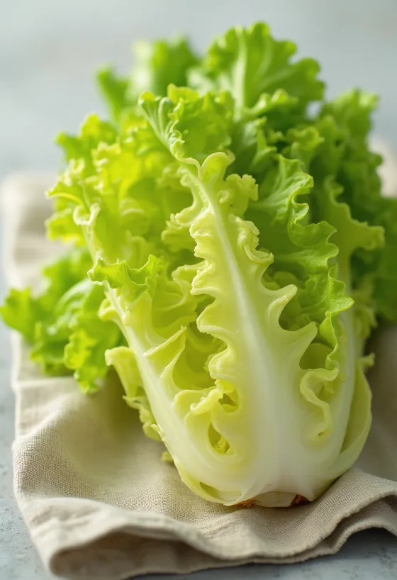 Alface frisée (escarola crespa) fresca sobre tábua, folhas encaracoladas