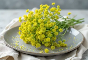 Flores frescas de endro (umbelas) no prato