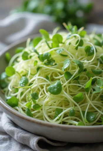 Brotos de mostarda frescos e delicados em um prato limpo.