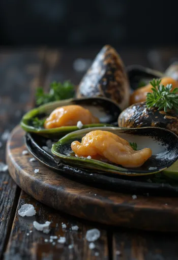 Carne de mexilhão de lábios verdes na tábua