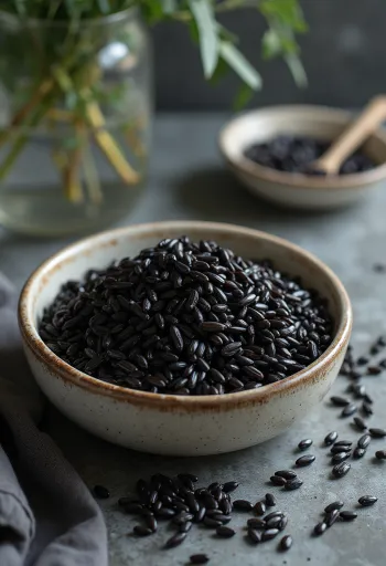 Arroz selvagem cozido, grãos longos e escuros
