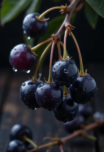 Bagas de sorva vermelhas e brilhantes em detalhe