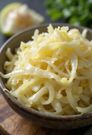 Chucrute servido em tigela de cerâmica com colher de pau, repolho verde e pote de fermentação ao fundo