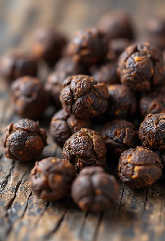 Grãos e pó de pimenta-da-jamaica em tigelas sobre madeira