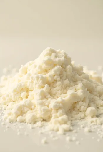 Leite em pó em tigela de madeira com colher