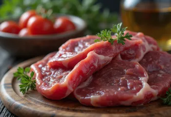 Pedaços de carne de caça fresca com zimbro, alecrim e alho