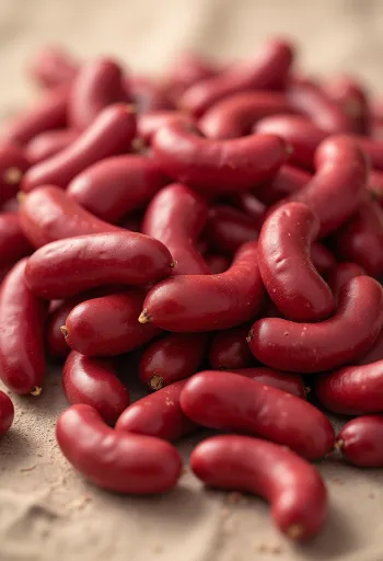 Feijão vermelho fotorrealista em tigela de cerâmica e colher de pau