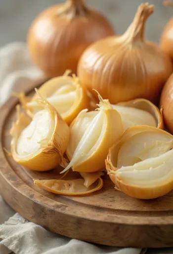 Cebola roxa inteira e fatiada em superfície rústica