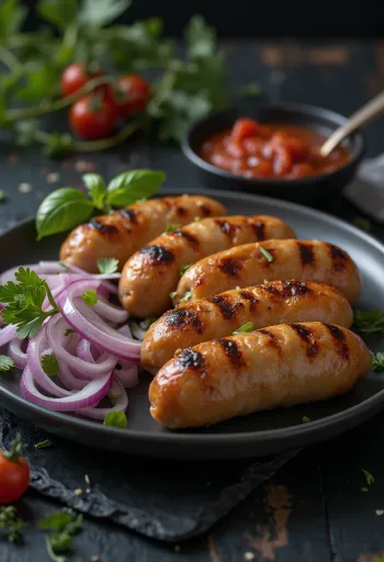 Cevapcici servido com ajvar e pão