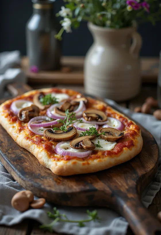 Pizza Finlandesa com carne de rena, creme e cebola roxa