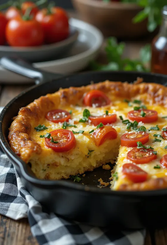 Frittata italiana inteira na frigideira de ferro
