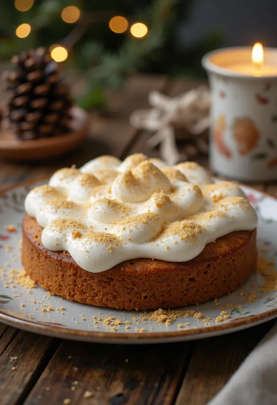 Bolo de especiarias de Natal decorado com canela e pó dourado