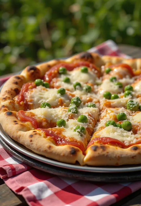 Pizza ai Piselli com ervilhas e queijo