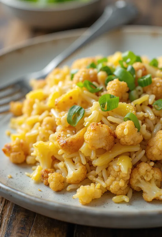 Arroz de couve-flor frito servido