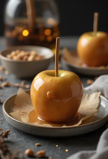 Maçã caramelada com cobertura dourada e crocante