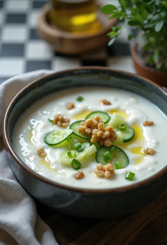 Tarator com hortelã, sopa de verão refrescante com pepino fresco e hortelã