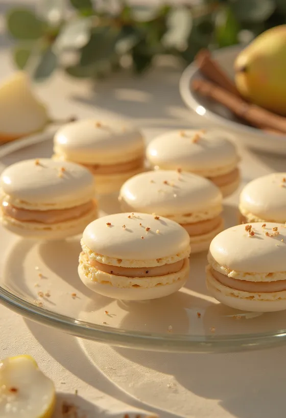 Macarons de pera servidos