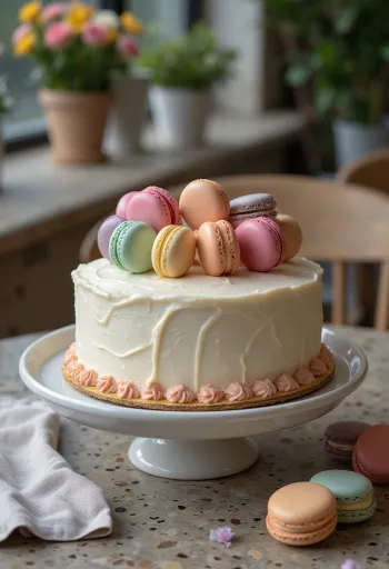 Bolo decorado com macarons multicoloridos