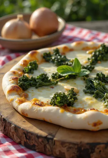 Pizza al Cavolo Nero com couve e queijo