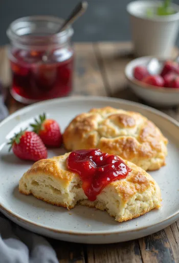 Scones com geleia dourados e crocantes