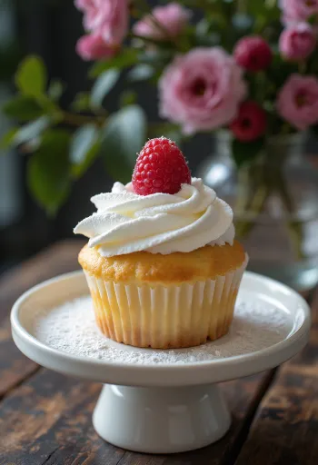 Cupcake de framboesa com ricota recém-assado