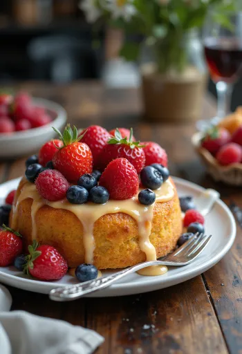 Bolo de frutas de verão decorado com frutas frescas