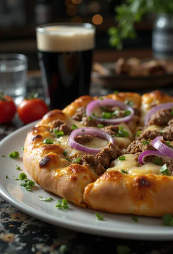Pizza Irlandesa de carne servida