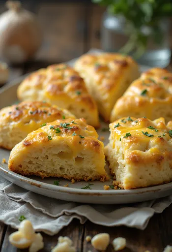 Pãezinhos de queijo com alho servidos