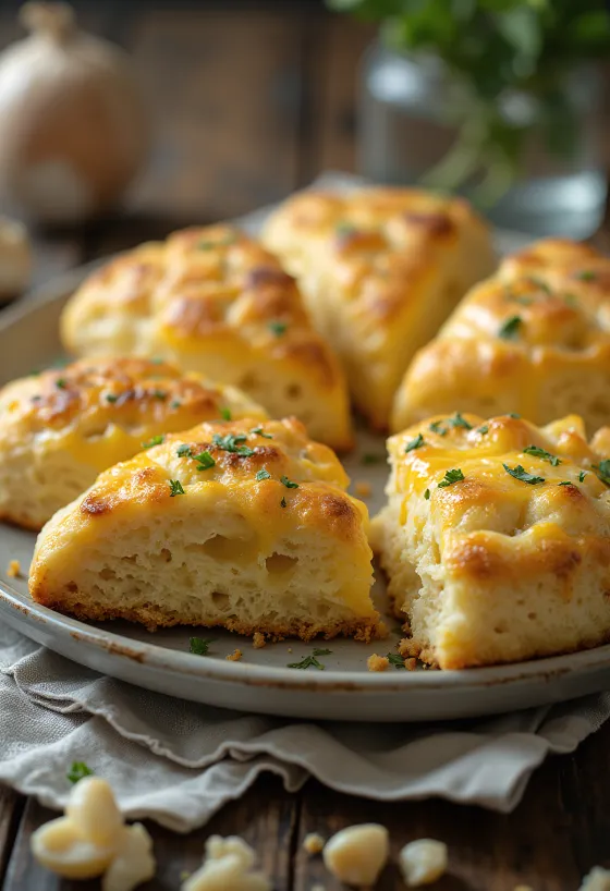 Pãezinhos de queijo com alho servidos