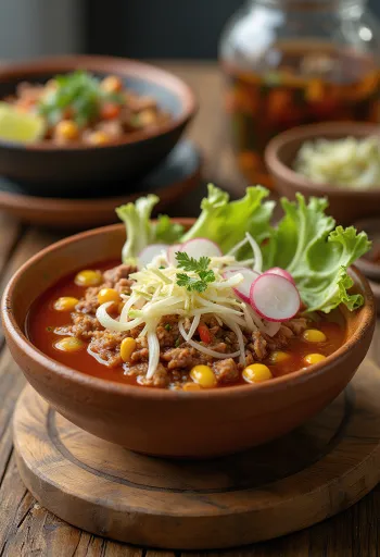 Sopa Pozole servida