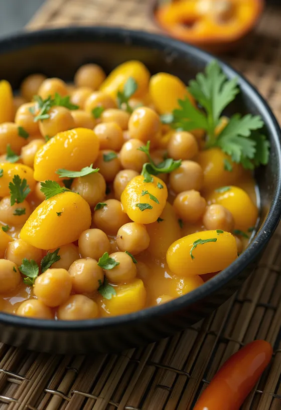 Prato de ackee com grão-de-bico e legumes coloridos