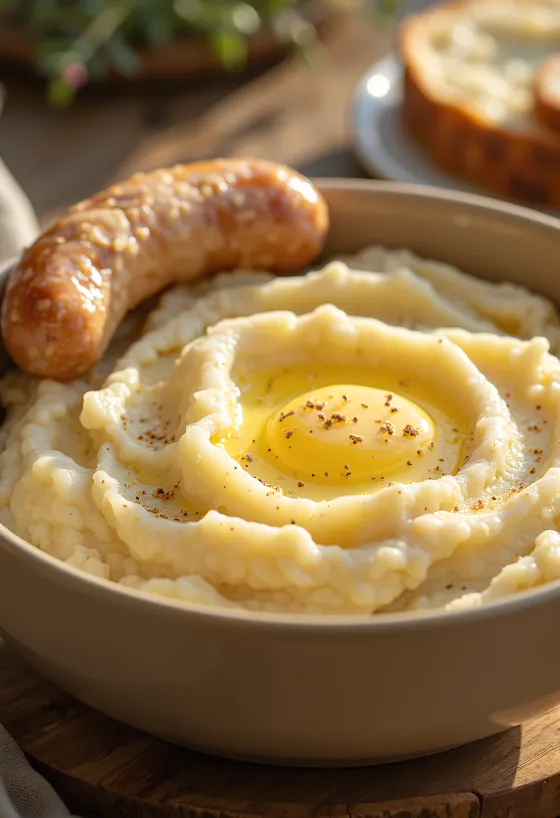 Purê de batata cremoso misturado com manteiga e leite