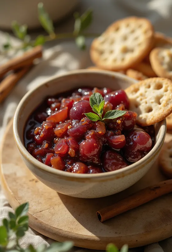 Chutney de ameixa com pedaços servido em pote