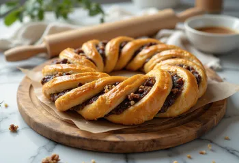 Kringle vegano com nozes e canela, servido fresco