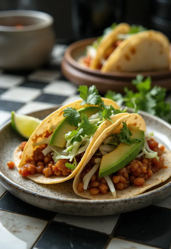 Taco de lentilha servido