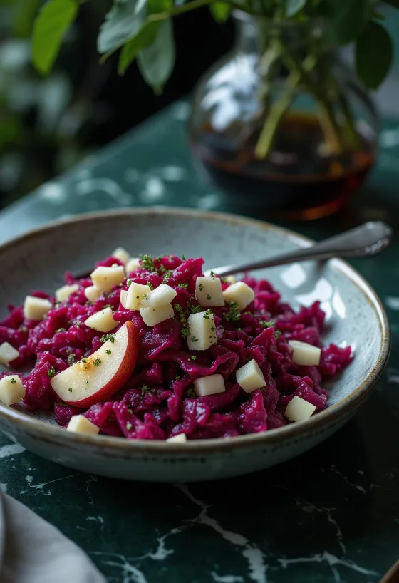 Salada prebiótica de beterraba e maçã servida com beterraba ralada, maçã e iogurte