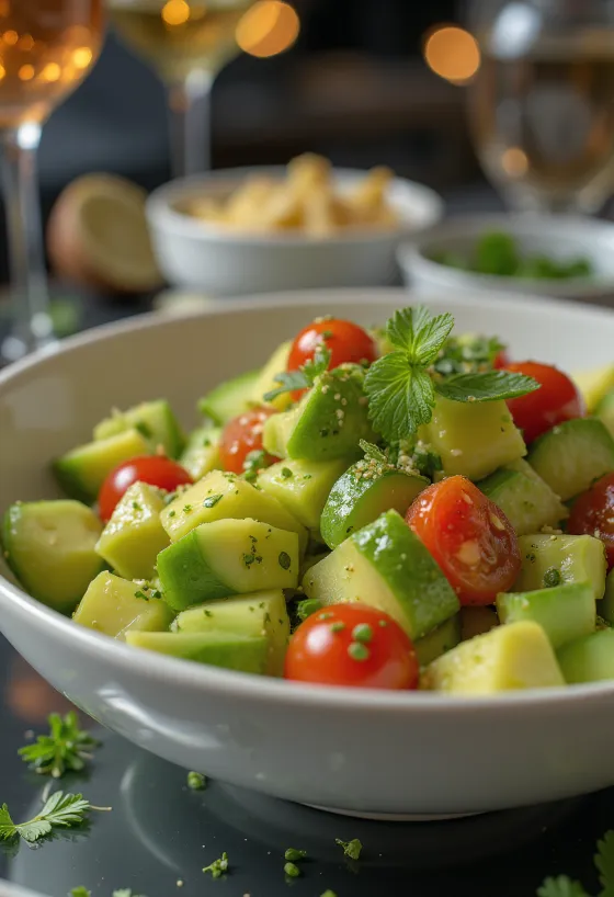 Salada de abacate com limão e legumes frescos