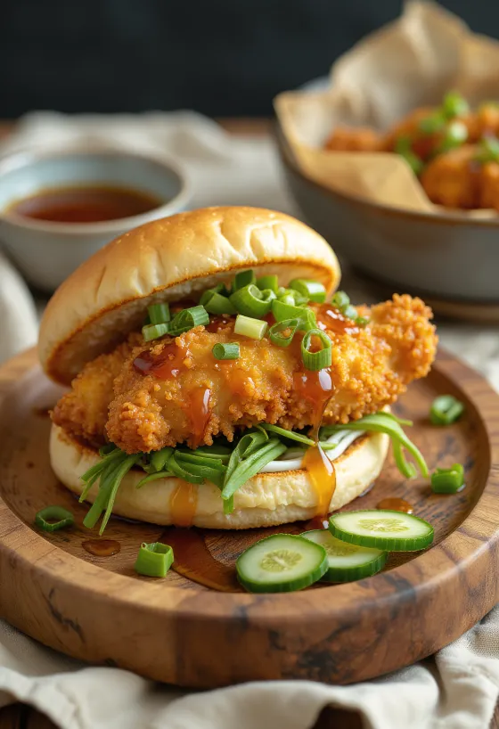 Bao bun com frango crocante servido